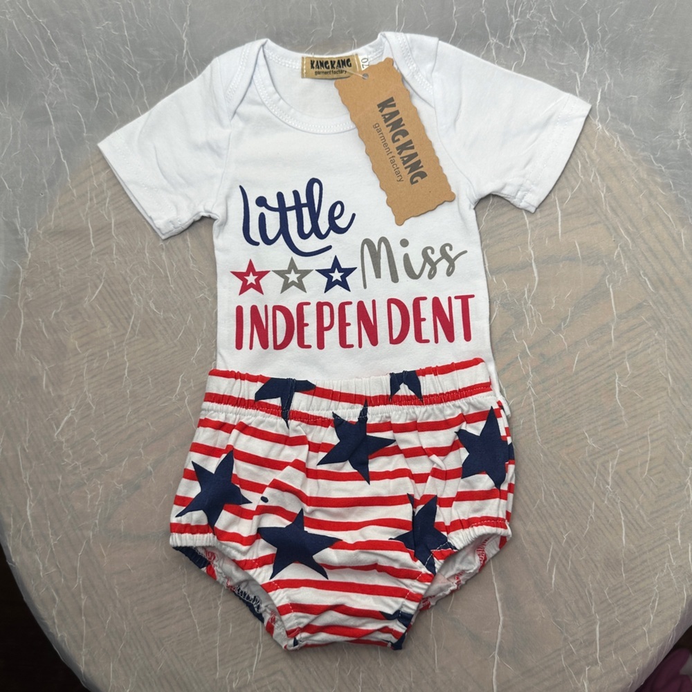 3/$20💥 Red White & Blue‎ Stars & Stripes Little Miss Independent Newborn Outfit